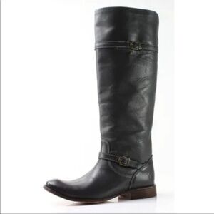 FRYE Shirley Black Tall Buckle Knee High Riding Boots Pull On Leather 6
